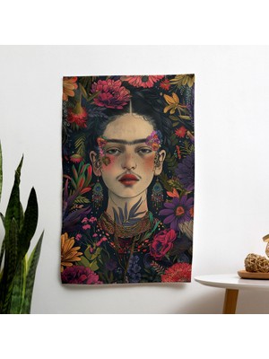 Painted Anarchy Frida Kahlo Tarzı  Duvar Sanatı - Canlı Süblimasyon Baskı Tasarımlı Modern Ranforce Kumaş