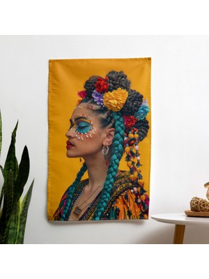 Painted Anarchy Frida Kahlo Tarzı  Duvar Sanat Baskılı Örtü - Canlı Renkler, Ranforce Kumaş - Yatak Odası,