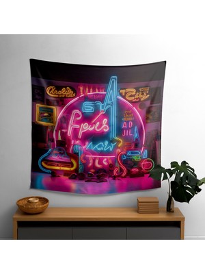 Painted Anarchy Retro Neon Tabela Duvar Örtüsü - Şarkı Sözleri ve Sembollerle Canlı Kumaş Duvar Sanatı