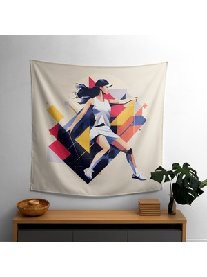 Painted Anarchy Minimalist Tenis Oyuncusu Duvar Örtüsü - Canlı Süblimasyon Baskı, %100 Pamuk Sırt ve Polyester