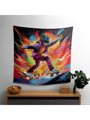 Painted Anarchy Enerjik Patenci Duvar Örtüsü - Canlı Süblimasyon Baskı, %100 Pamuk Sırt ve Polyester Ön -