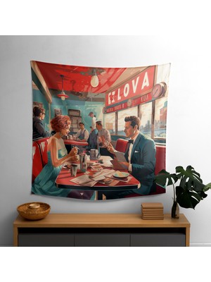 Painted Anarchy Retro Diner Reklam Duvar Örtüsü - Canlı Renkler - Modern Dekoratif Kumaş Duvar Sanatı