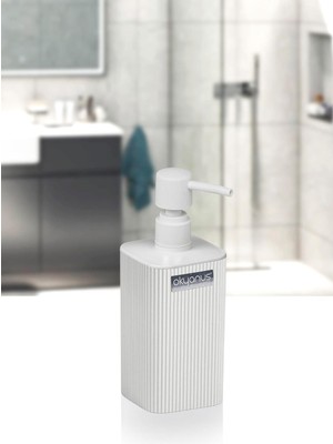 TeknoTrust Beyaz kare çizgili şık sıvı sabunluk, kullanışlı ev dekoru