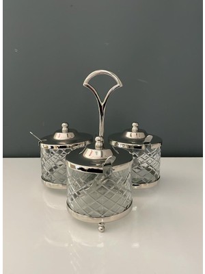 Lamedore Standlı Yuvarlak 3 Lü Baharatlık Seti Nikel 21X21X19,5 cm
