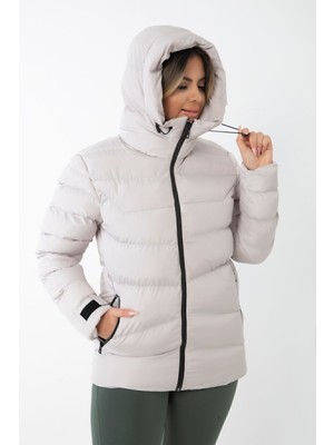 Kadın Taş Içi Polarlı Kürklü Kapüşonlu Su Geçirmez Rüzgara Dayanıklı Şişme Kışlık Mont Kaban Parka