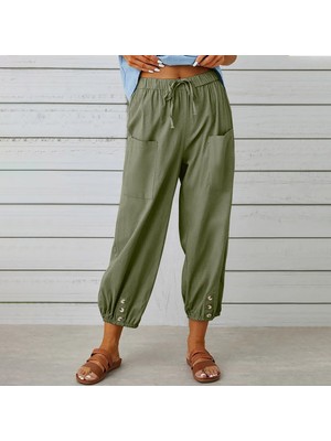 Beli Lastikli Bağcıklı Keten Günlük Pantolon