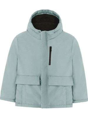 Kız Çocuk Mint Yeşili Içi Kürklü Su ve Rüzgar Geçirmez Kapüşonlu 3 Cep Kışlık Mont & Kaban & Parka