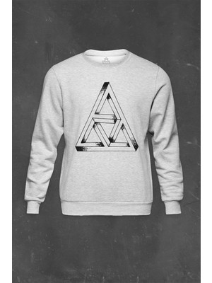 Gri Sweatshirt 3 Üç Boyutlu Optik Ilizyon Ilüzyon Illusion Baskılı Unisex Sweat