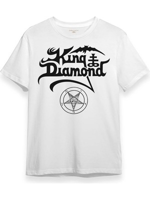 Beyaz T-Shirt King Diamond Heavy Metal Mercyful Fate Guitar Gitar Baskılı Unisex Tişört