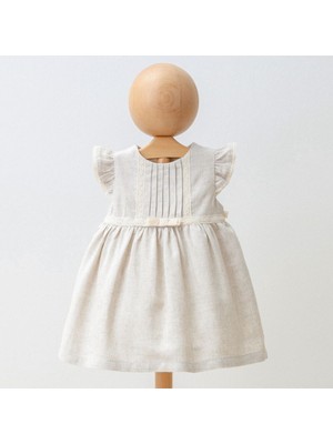 4234MY Kız Bebek Biyeli Keten Elbise