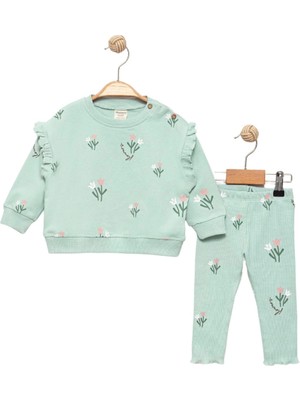 Kız Bebek Yeşil Sweatshirt ve Fitilli Tayt - Alt Üst Takım
