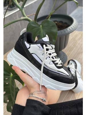 Kazax Imkea Siyah Beyaz Cilt Bağcıklı Spor Ayakkabı