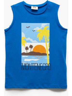 Koton Baskı Detaylı Erkek Çocuk Kolsuz Pamuklu Atlet Bisiklet Yaka Desenli Rahat Kesim