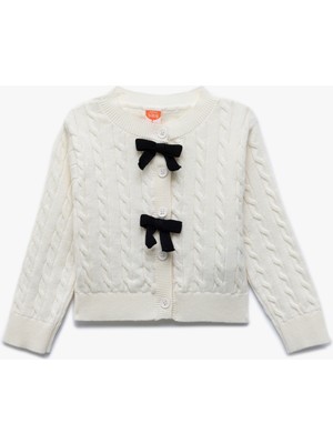 Koton Uzun Kollu Bisiklet Yaka Fiyonk Detaylı Saç Örgü Triko Hırka