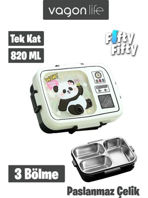 Vagonlife Lunch Box 820 ml Tek Kat Üç Bölmeli Sos Kaseli Yeni Nesil Sefer TASI-FFLBOX10283