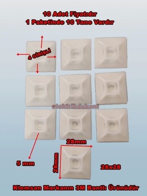 Klemsan Yapışkan Kare Kroşe 28X28 Beyaz (10 Adet)