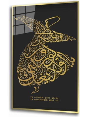 Mevlana Semazen Sarı Siyah Cam Tablo