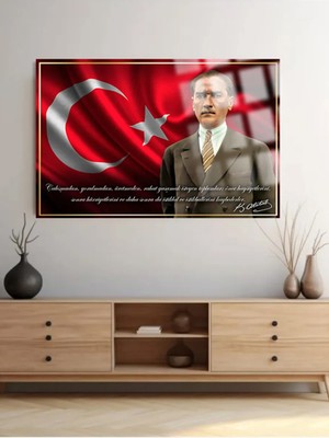 Taulart Atatürk Kırılmaz Lüks Cam Tablo Ultra Yüksek Renkler Atatürk Sözleri Cam Tablo