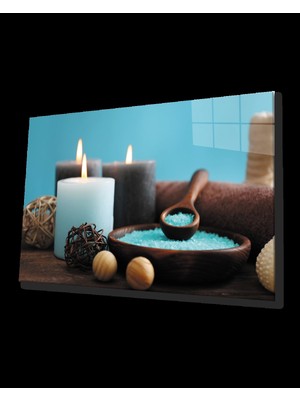 Mum Mavi Cam Tablo   Candle Blue Table