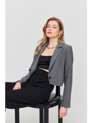 Rays 3969 Crop Astarlı Blazer Ceket Gri