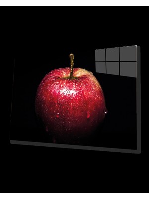 Kırmızı Elma Cam Tablo Red Apple Art