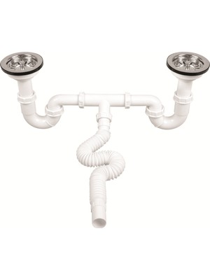 Gama S Çiftli Çöpmak Sifonu Körüklü Derin Taşmasız Çiftli Lavabo Gideri