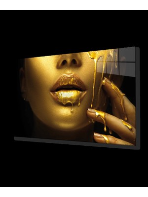 Kadınlar Gold Dudak Kadın Cam Tablo