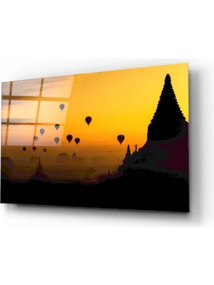 Balonlar ve Manzara Cam Tablo