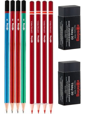 Rotring Kurşun ve Kırmızı Kalem Seti , Silgili Set (4+4) +2 Silgi Hb Mercanlı
