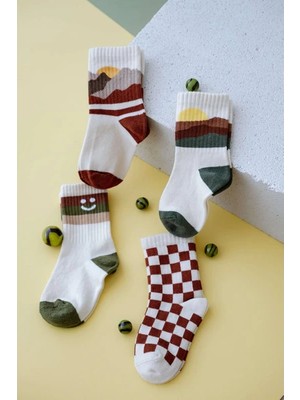 Babybek Collection Babybek Damalı Doğa Premium 4'lü Çorap Seti