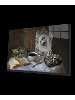 Kitap Inci Natürmort Cam Tablo   Book Pearl Still Life