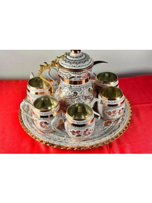 Yuvarlak Tepsili Bakır Ayran ve Içecek Seti 6 Kişilik