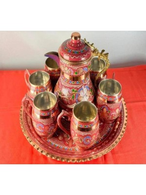 Yuvarlak Tepsili Bakır Ayran ve Içecek Seti 6 Kişilik