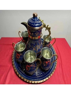 Yuvarlak Tepsili Bakır Ayran ve Içecek Seti 6 Kişilik