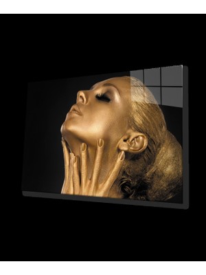 Altın Kadın Cam Tablo Golden