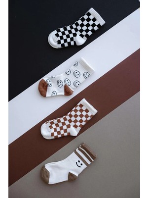Babybek Collection Babybek Smiley Damalı Premium 4'lü Çorap Seti