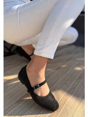 Kazax Elise Siyah Süet Siyah Boncuk Işlemeli Babet Ayakkabı