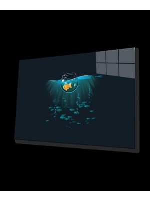 Balık Illüstrasyon Cam Tablo Fish Illustration Art