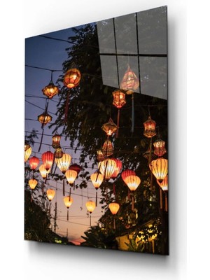 Noel Ağacı ve  Lambalar Cam Tablo