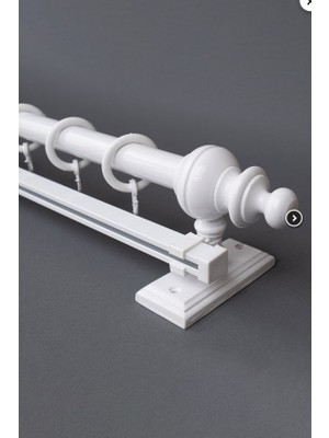 Beyaz 100 cm Tekraylı Rustik Perde Askı Seti (Ahşap Başlık ile Aluminyum Boru ve Ray)