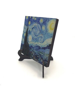 Yıldızlı Gece (Vincent Van Gogh, 1889) Baskılı Mdf Masaüstlük 10X10