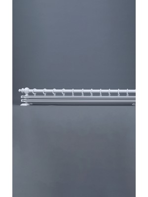 Beyaz 225 cm Çiftraylı Rustik Perde Askı Seti (Ahşap Başlık ile Aluminyum Boru ve Ray)