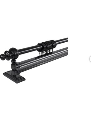 Siyah 100 cm Çiftraylı Rustik Perde Askı Seti (Ahşap Başlık ile Aluminyum Boru ve Ray)