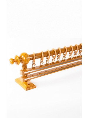 Meşe 175 cm Çiftraylı Rustik Perde Askı Seti (Ahşap Başlık ile Aluminyum Boru ve Ray)