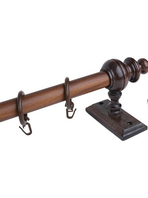 Ceviz 175 cm Raysız Rustik Perde Askı Seti (Ahşap Başlık ve Aluminyum Boru)