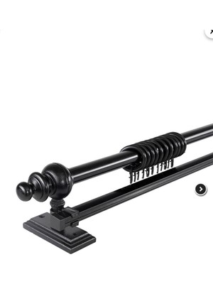 Siyah 150 cm Tekraylı Rustik Perde Askı Seti (Ahşap Başlık ile Aluminyum Boru ve Ray)