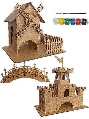 Chers Ahşap Maket 3'lü Set + Boya ve Fırça Hediyeli