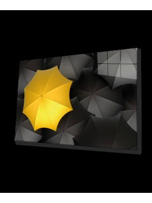 Sarı Siyah Şemsiye Illüstrasyon Cam Tablo
