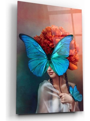 Kadın ve Kelebek Cam Tablo