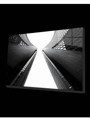 Siyah Beyaz Geometrik  Bina Cam Tablo